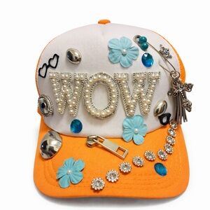 Embellished Orange and White Cap